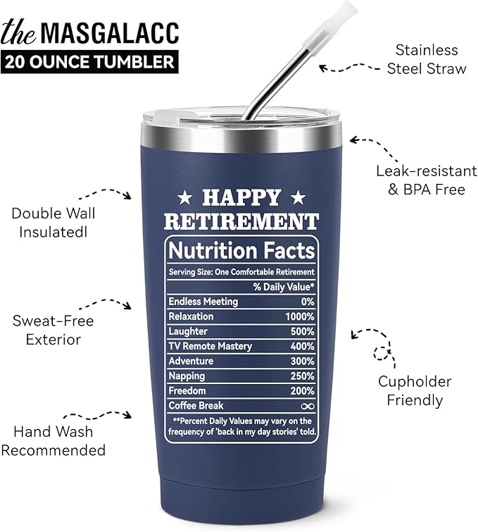 Retirement Gifts for Men & Women 2026 20oz Navy Blue Tumbler Funny