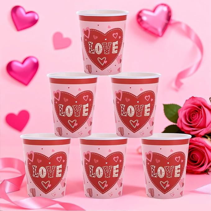 Valentine's Day Heart Love Disposable Tableware Set 194 Pcs Serves