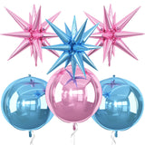 6Pcs Pink Blue Foil Balloons,22Inch Blue Pink 4D Round Ball Balloon