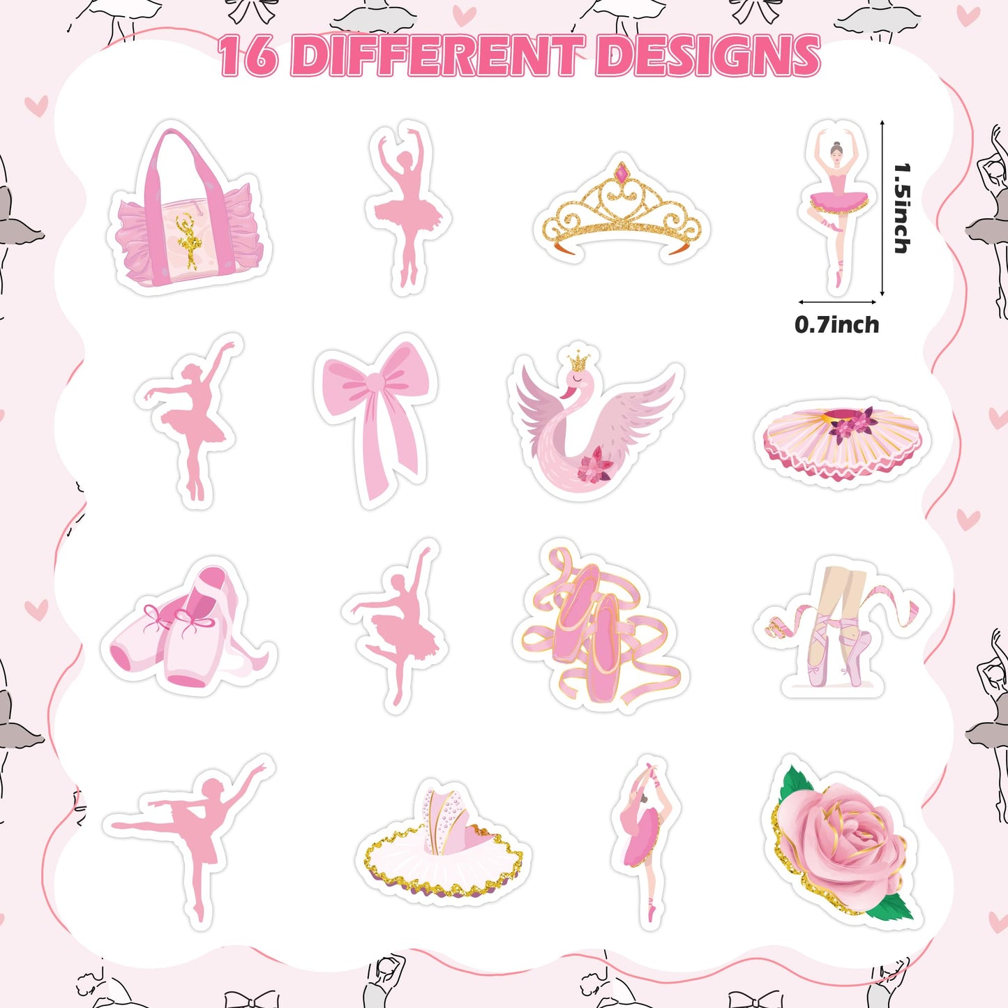 BeYumi 1000Pcs Ballet Dance Themed Stickers in 2 Rolls Pink Dacing