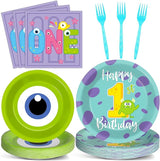 96Pcs Monster 1st Birthday Party Plates and Napkins Happy Monster