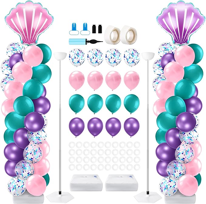 2 Set Mermaid Balloon Column Stand Kit Adjustable Mermaid Balloon