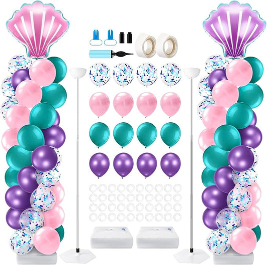 2 Set Mermaid Balloon Column Stand Kit Adjustable Mermaid Balloon
