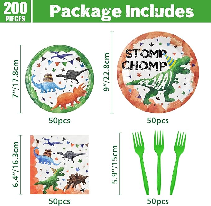Dinosaur Birthday Decorations 200 PCS Dinosaur Plates Napkins and