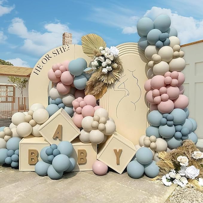 Gender Reveal Balloon Arch Kit 139Pcs Dusty Pink and Fog Blue