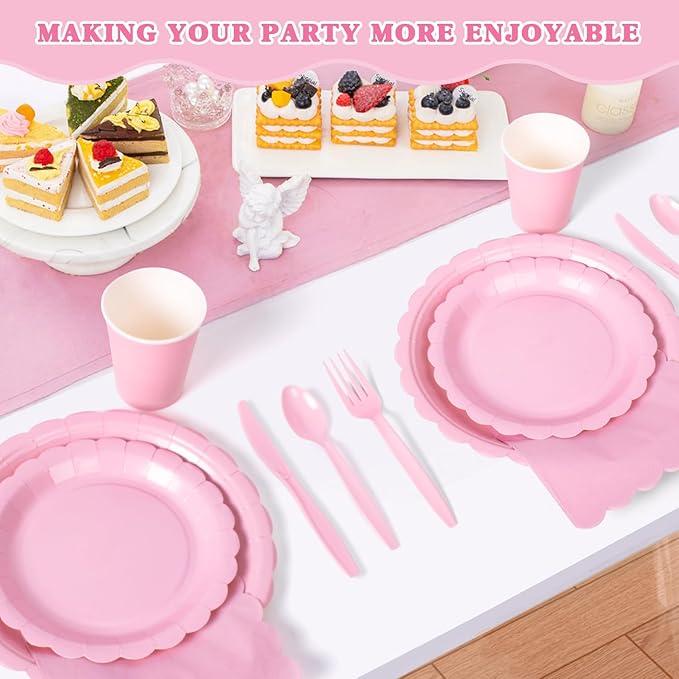 Vyntra 175 Pcs Pink Valentines Disposable Paper Plates and Napkins
