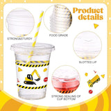 50 Sets Construction Theme Party Plastic Cups with Lids and Straws