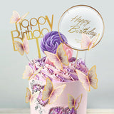 LANGPA 22-Pieces Butterfly Cake Decorations With Happy Birthday Purple
