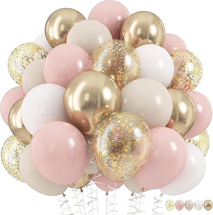 Dusty Pink and Gold Balloons Set 60Pcs 12 Inch Retro Blush Pink