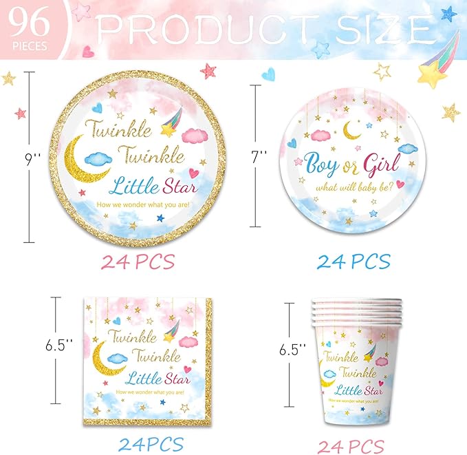 96Pcs Twinkle Twinkle Little Star Gender Reveal Party Supplies
