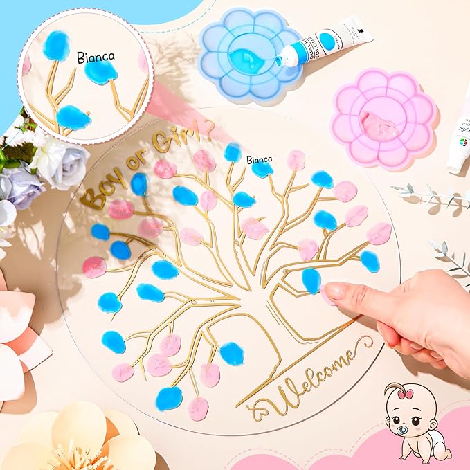 Gender Reveal Fingerprint Tree Boy or Girl Party