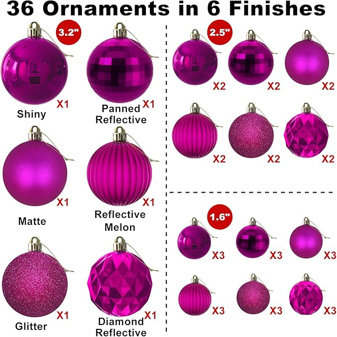 Fuchsia Christmas Ornaments - Christmas Tree Decorations Shatterproof