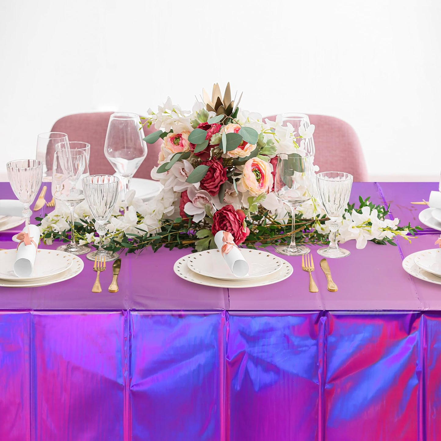 FunnyPars 8 Pack Iridescent Purple Plastic Tablecloths, Shiny