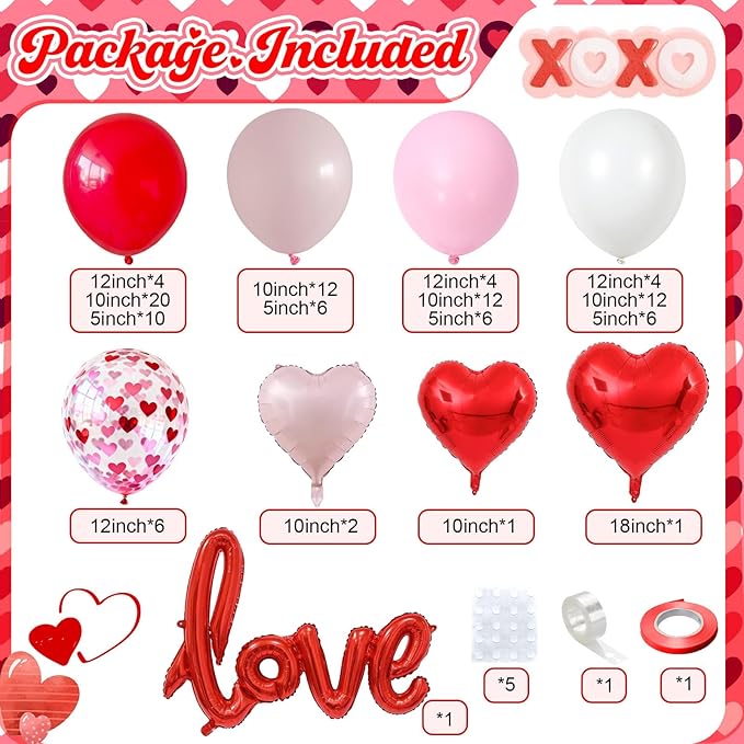 Valentines Day Balloon Arch Kit 114Pcs Red Pink White Balloon