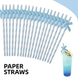 Nicime 50pcs Blue Bow Straw, 7.7inch Biodegradable Cute Girly Paper
