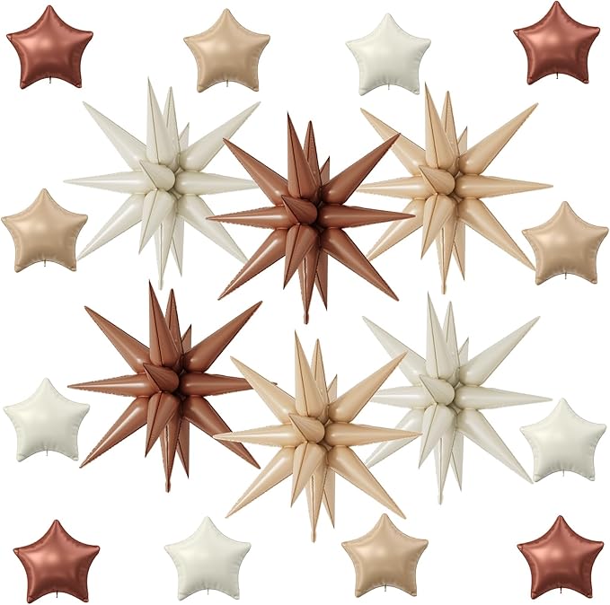 18 Pcs Cream Star Balloons, Caramel Brown Balloon with 6 Pcs 22-Inch