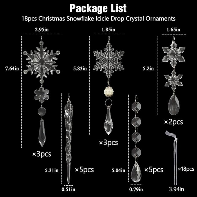 18pcs Christmas Tree Decoration Crystal Ornaments - Hanging Acrylic Ch