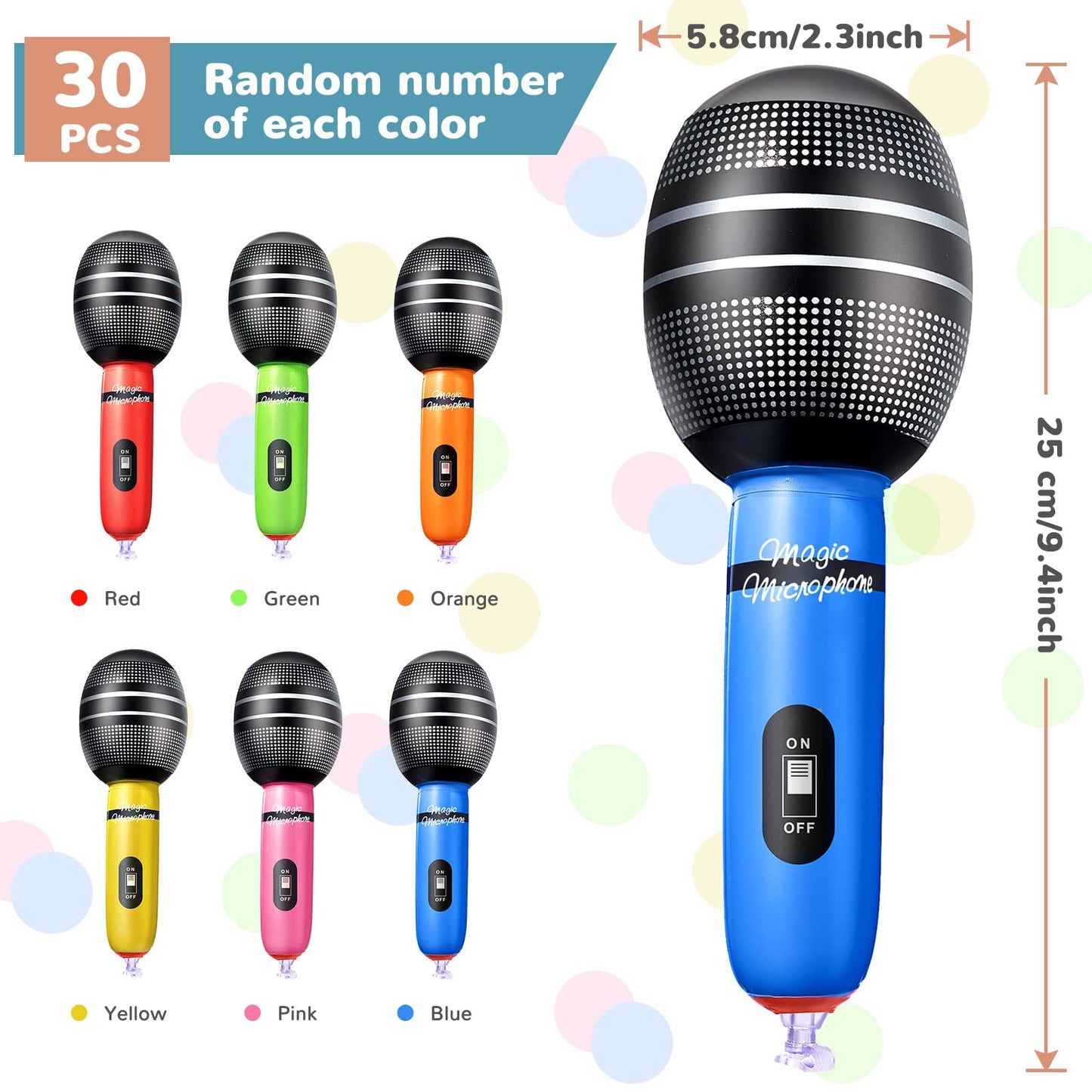Sumind 30 Pcs Inflatable Microphones 9.4 Inch Blow up Plastic Fake