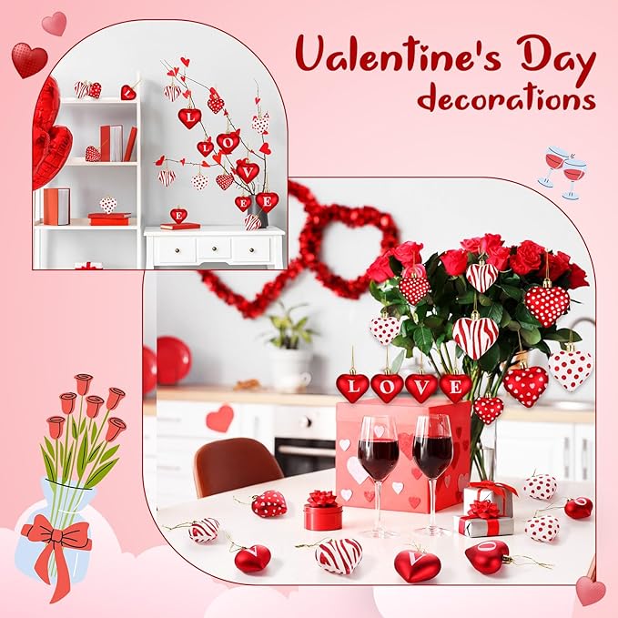 36 Pcs 2 Size 1.8/2.4 inch Valentines Day Heart Ornaments 8