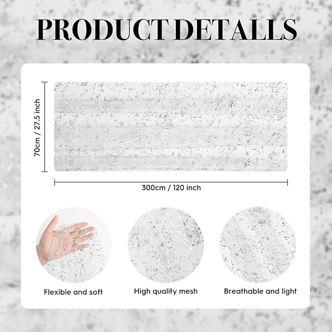 Artoid Mode White Silver Gauze Table Runner 120 Inch 10FT, Glitter