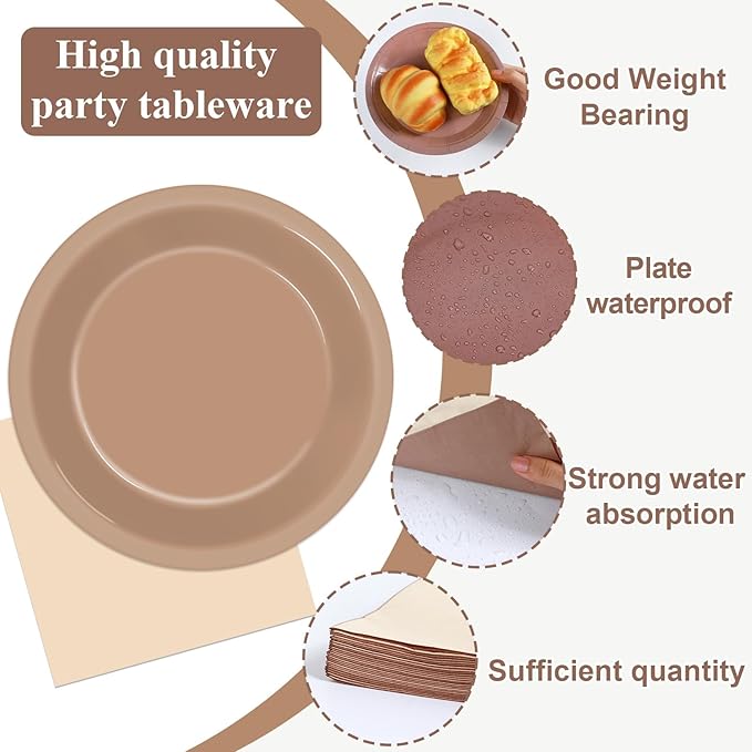 Qyeahkj 100Pcs Boho Baby Shower Decorations 7" Gradient Brown