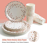 HOMIX 175 Pieces Rose Gold Party Supplies - Rose Gold Dot on White