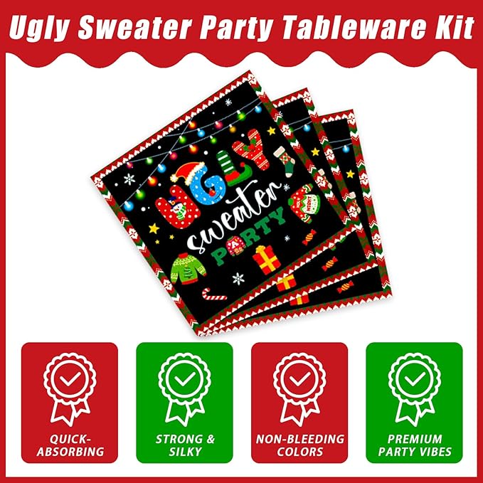96Pcs Christmas Ugly Sweater Party Plates Merry Christmas Party