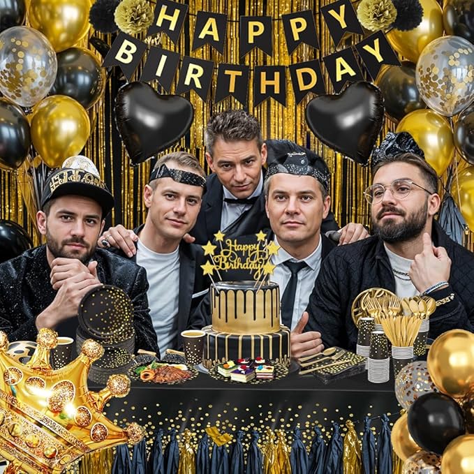 Gold and Black Party Decorations, 279Pcs Birthday Decorations Men