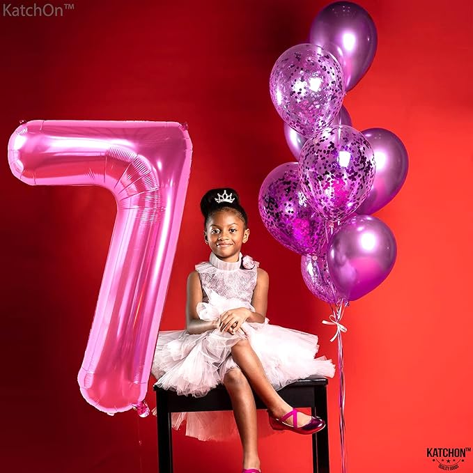 KatchOn, Giant Hot Pink Number 7 Balloon - 40 Inch | Pink 7 Mylar