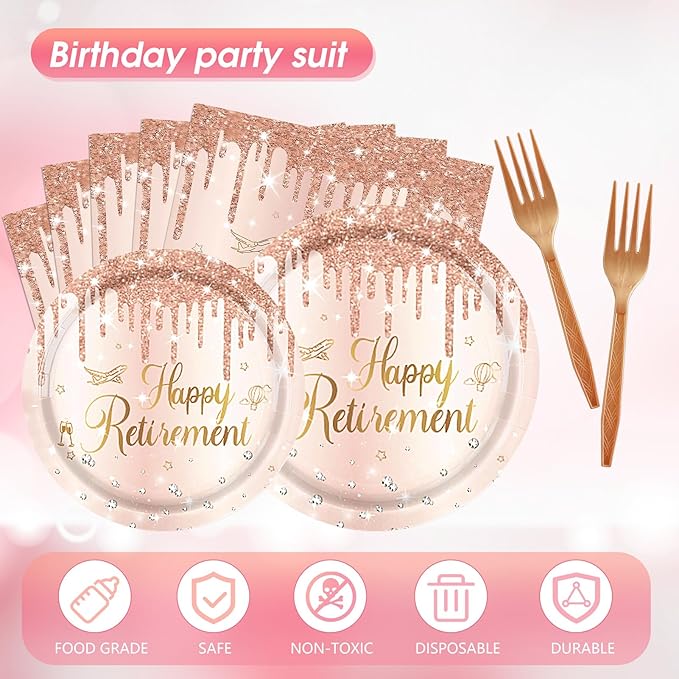 96PCS Retirement Party Decorations Women Rose Gold Retire Party