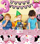 Pink Mouse 3rd Birthday Party Supplies, Three Years Old Girl Bow Party