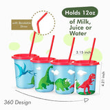 Dinosaur Cups for Kids Party with Straw and Lid Set of 12 Dino Cups
