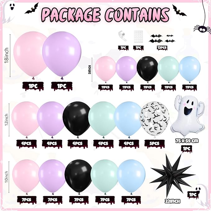 120 Pcs Halloween Balloon Arch Pink and Black Balloon Arch Kit