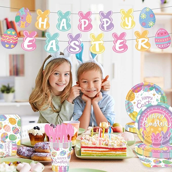 52 Pcs Easter Party Supplies Easter Party Decoration with Happy