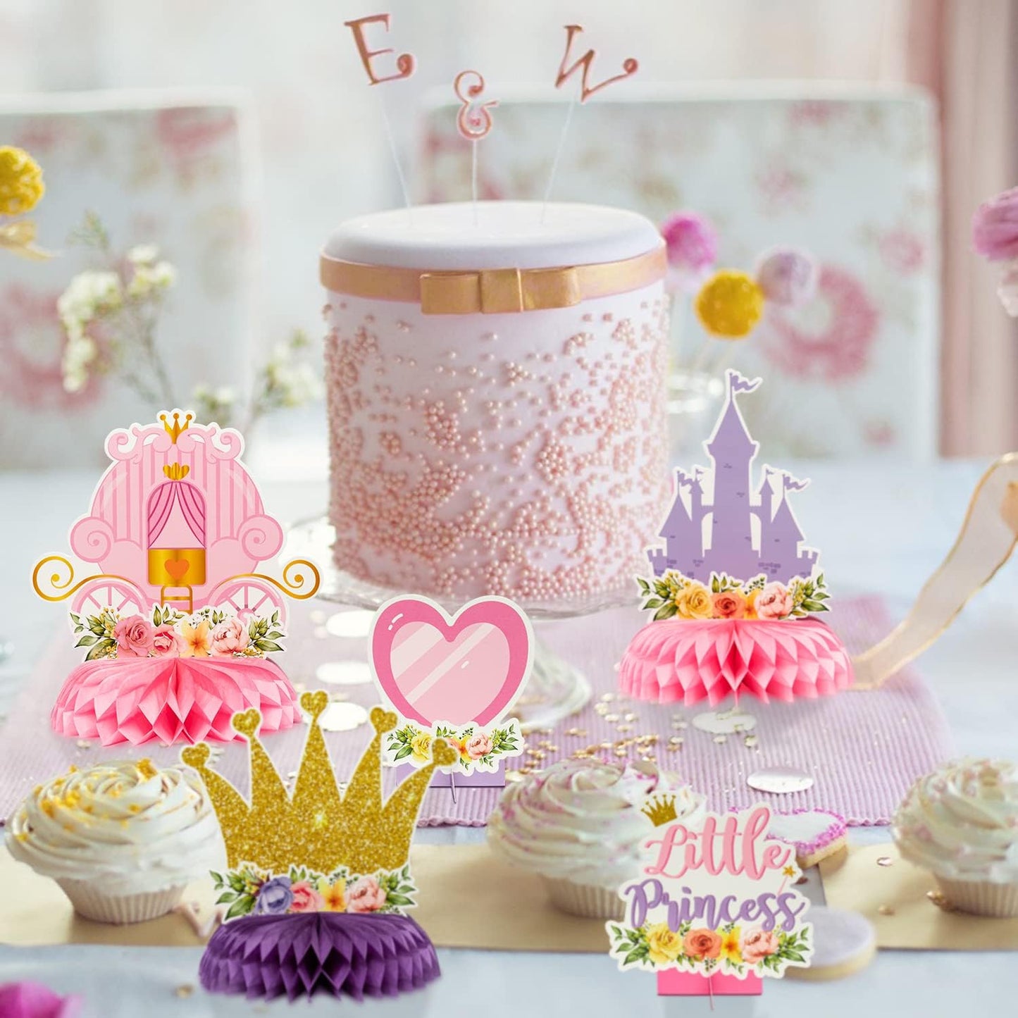 ArowlWesh 12Pcs Floral Princess Party Honeycomb Centerpieces Princess
