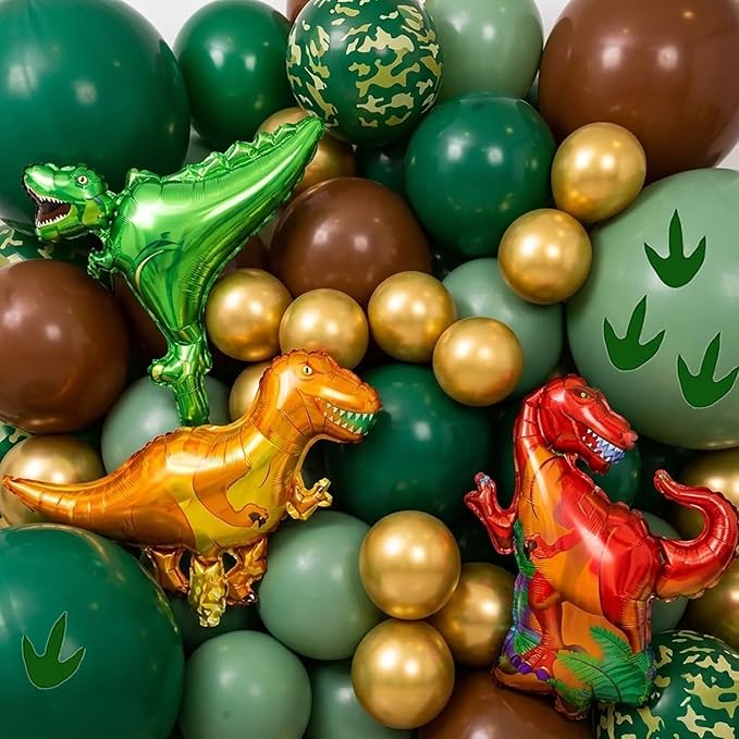 Dinosaur Two Rex Birthday Decorations include Hunter Green Brown