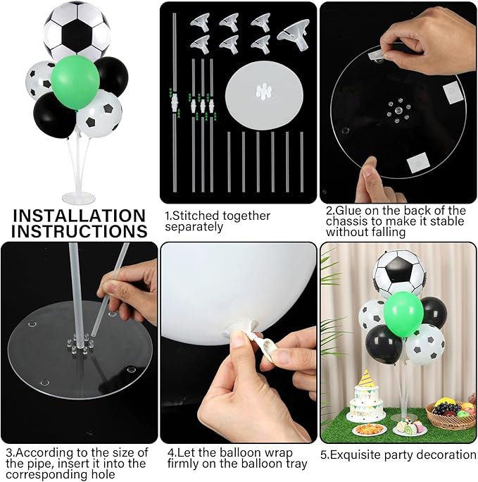 4 Sets Soccer Party Balloons Stand Kit with Soccer Foil Balloons