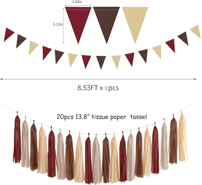Boho Baby Shower Burgundy Brown Champagne Party Decorations 28pcs