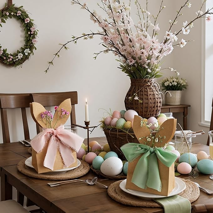 Affrolling 24 Set Boho Bow Easter Bunny Party Favor Bags DIY Bunny Gif