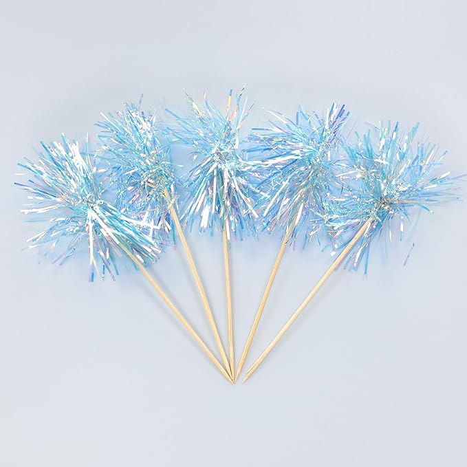 Gyufise 30Pcs Foil Firework Cupcake Toppers Sparkle Tinsel Cake #6