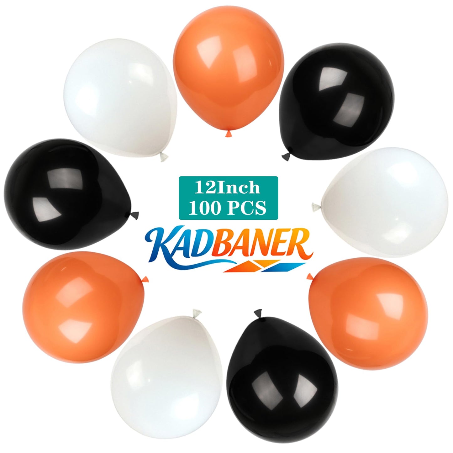 KADBANER Black White Orange Balloons,100 Pack 12 Inch Latex