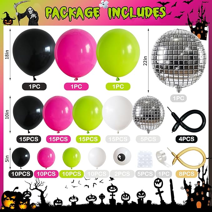 Halloween Balloon Arch Kit Hot Pink Green Black Balloons Garland