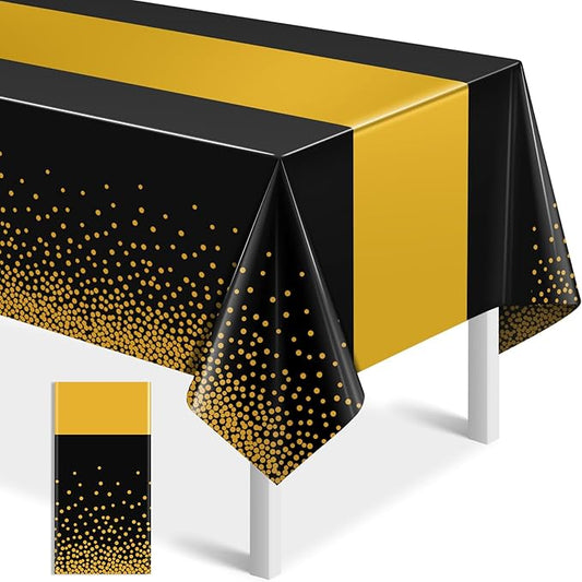 1Pcs Black and Gold Tablecloth Party Decorations,Plastic Black Table