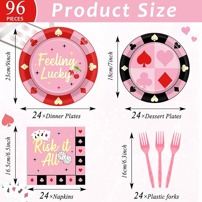 96 Pcs Casino Paper Party Plates and Napkins for Las Vegas Themed