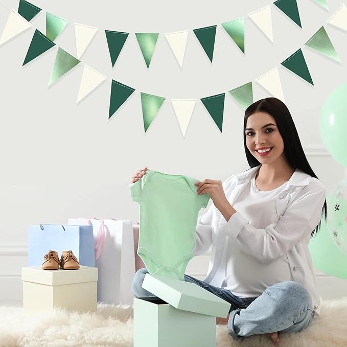 Sage Green Decorations Hanging Paper Pennant Banner Flag Green Beige