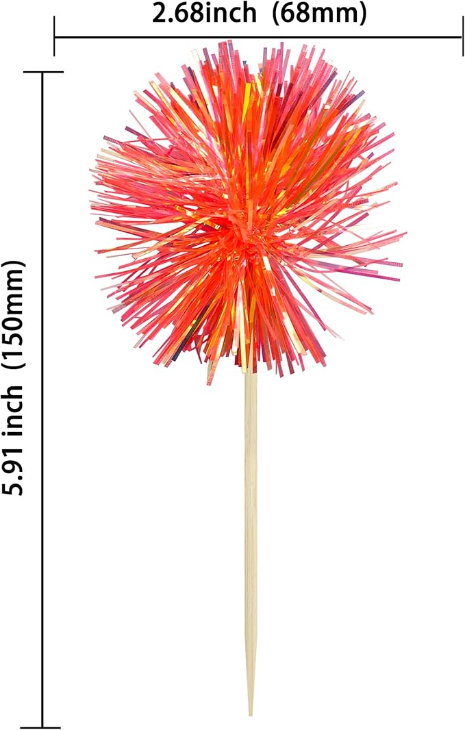 Gyufise 30Pcs Foil Firework Cupcake Toppers Sparkle Tinsel Cake Topper