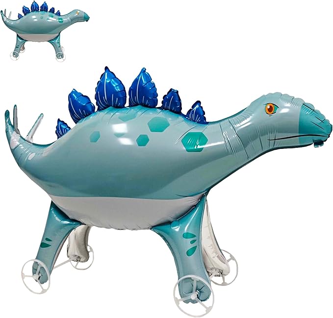 Self Standing Large Blue Dinosaur Animal Balloon With Wheels Walking