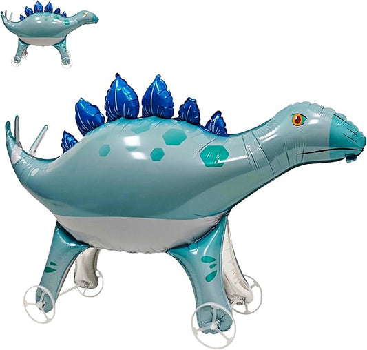 Self Standing Large Blue Dinosaur Animal Balloon With Wheels Walking