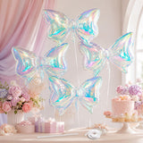 Iridescent Bow Balloons, 4 Pcs Clear Rainbow Holographic Foil Balloons