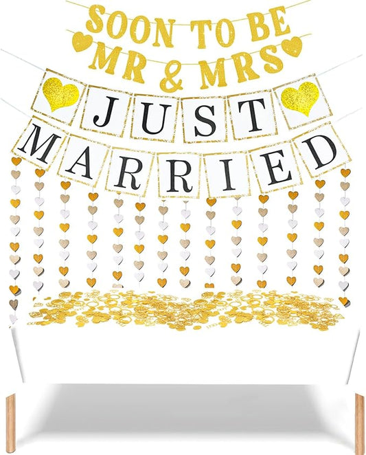 Wedding Banner Just Married Party Decorations Heart Streamers